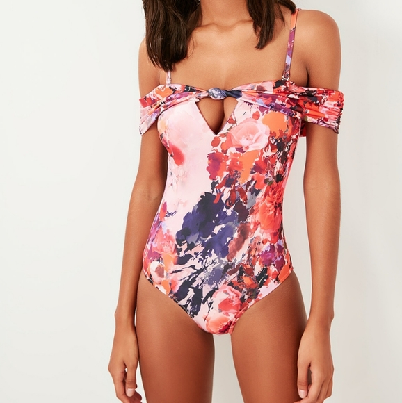 🆕 MULTICOLORED CARMEN COLLAR SWIMSUIT - Picture 2 of 3